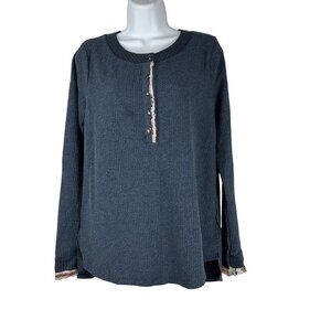 Mystree Womens Blue Long Sleeve Top With Floral Accents Size Small